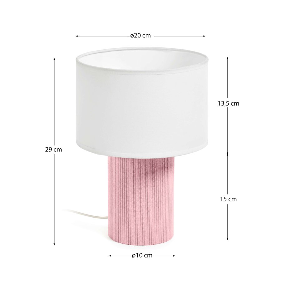 KAVE HOME Bianella bordlampe - hvid bomuld og lyser�d fl�jl