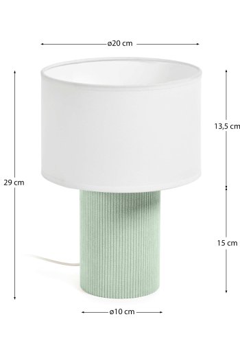 KAVE HOME Bianella bordlampe - hvid bomuld og turkis fl�jl