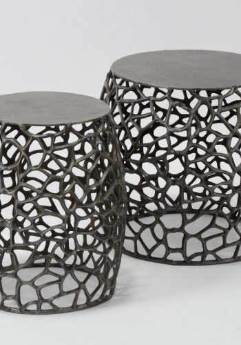 FURBO sofabordsett - svart nikkel, rundt (sett m. 2)