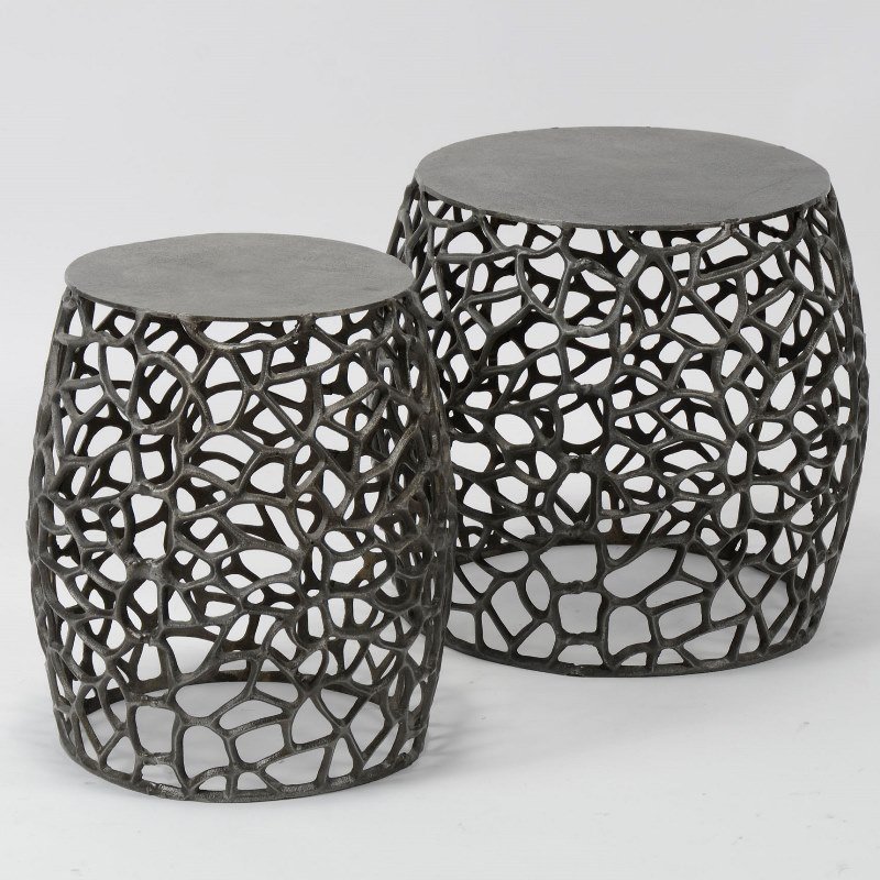 FURBO sofabordsett - svart nikkel, rundt (sett m. 2)