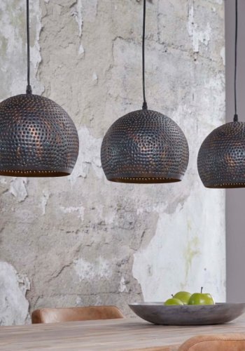 FURBO taklampe, m. 3 runde lampeskjermer - svart/brunt metall (110x25)