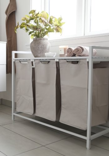 VASAGLE Wschekorb, m. 3 ausziehbaren und herausnehmbaren Wschescken, 1 Ablage  Stoff, weies MDF/Stahl