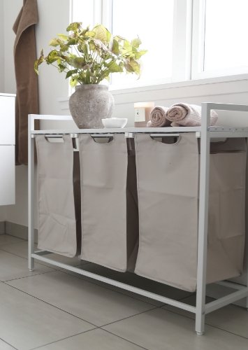 VASAGLE Wschekorb, m. 3 ausziehbaren und herausnehmbaren Wschescken, 1 Ablage  Stoff, weies MDF/Stahl