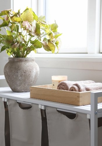 VASAGLE Wschekorb, m. 3 ausziehbaren und herausnehmbaren Wschescken, 1 Ablage  Stoff, weies MDF/Stahl