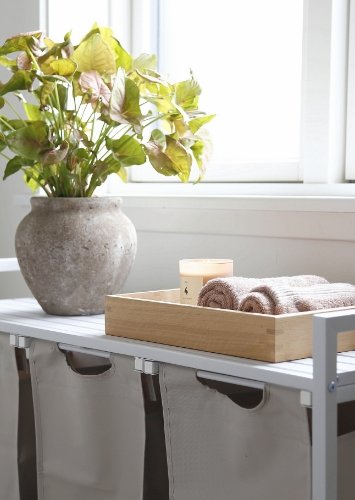 VASAGLE Wschekorb, m. 3 ausziehbaren und herausnehmbaren Wschescken, 1 Ablage  Stoff, weies MDF/Stahl