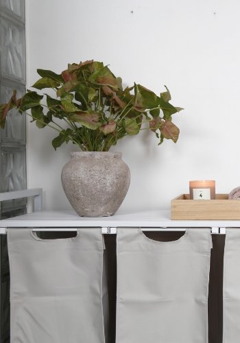 VASAGLE Wschekorb, m. 3 ausziehbaren und herausnehmbaren Wschescken, 1 Ablage  Stoff, weies MDF/Stahl