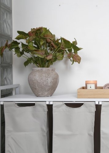 VASAGLE Wschekorb, m. 3 ausziehbaren und herausnehmbaren Wschescken, 1 Ablage  Stoff, weies MDF/Stahl