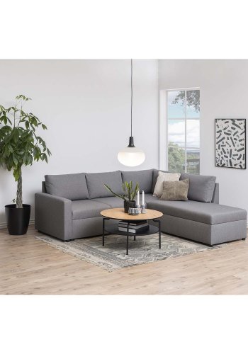 ACT NORDIC rund Goldington sofabord, m. hylde - natur papir vild eg, sort MDF og sort metal (:80)