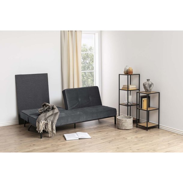 Perugia sovesofa, mrkegr polyester, sorte metalben 120cm