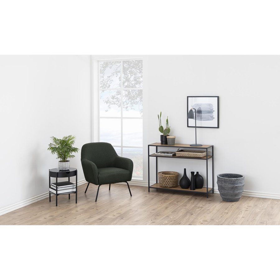 ACT NORDIC Seaford Konsolentisch, mit 2 Regalen – Naturpapier-Wildmelamin und schwarzes Metall (100x35)