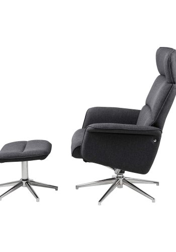 ACT NORDIC Alura hvilestol og fotskammel - mrkegr polyester og kromstl