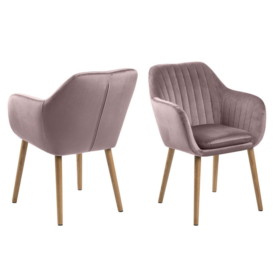 ACT NORDIC Emilia Sessel, mit Armlehnen – rosa Polyester und natürliche Eiche