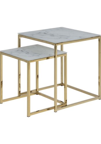 ACT NORDIC Alisma Sidobord - Glas med Vitt Marmortryck och Guldmetall
