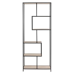 ACT NORDIC rektangulr Seaford bogreol - natur papir sonoma eg og sort metal(H:185cm x77cm x 35cm)