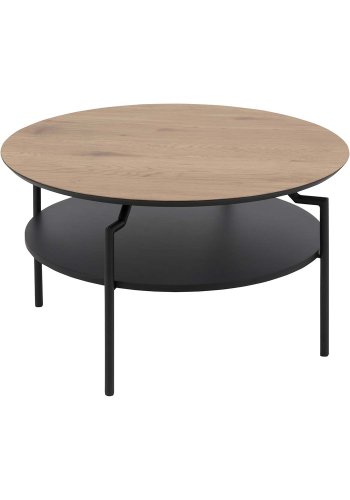ACT NORDIC rund Goldington sofabord, m. hylde - natur papir vild eg, sort MDF og sort metal (:80)