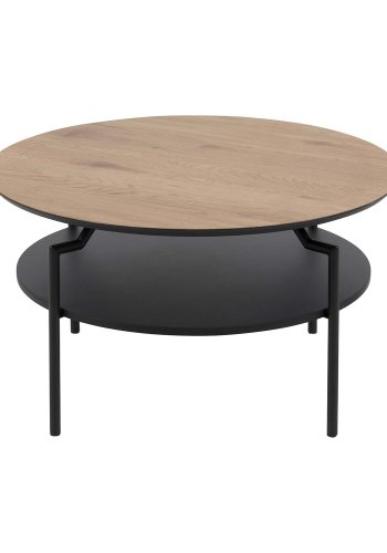ACT NORDIC rund Goldington sofabord, m. hylde - natur papir vild eg, sort MDF og sort metal (:80)