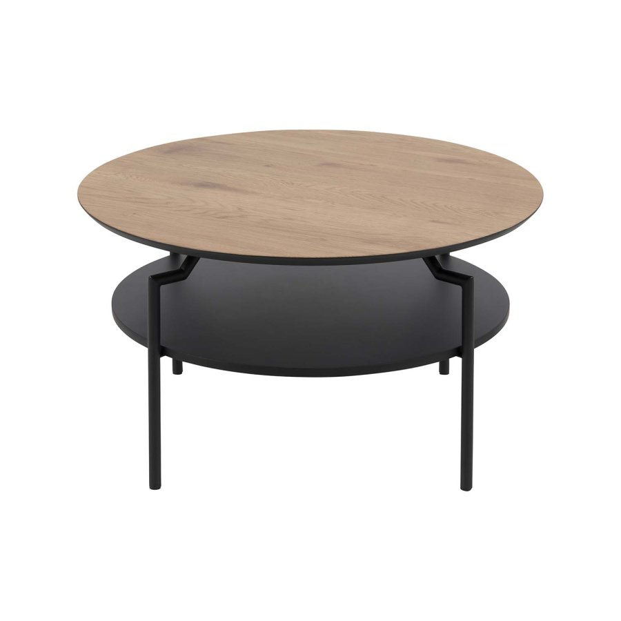 ACT NORDIC rund Goldington sofabord, m. hylde - natur papir vild eg, sort MDF og sort metal (:80)