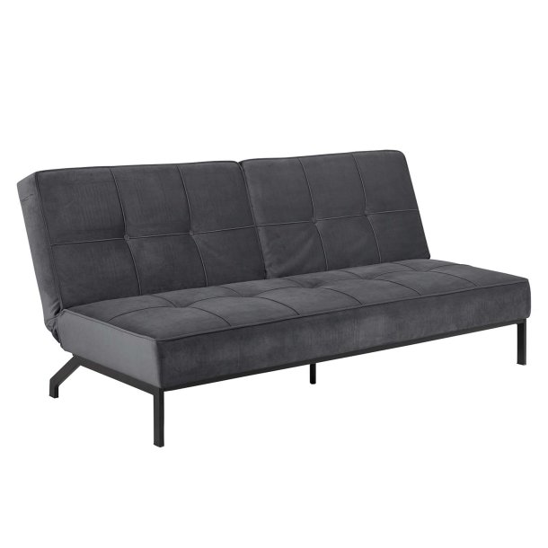 Perugia sovesofa, mrkegr polyester, sorte metalben 120cm