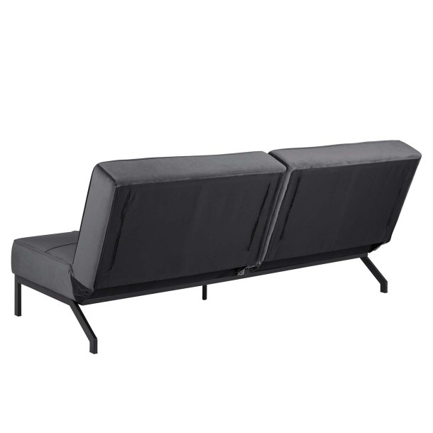 Perugia sovesofa, mrkegr polyester, sorte metalben 120cm
