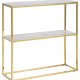 ACT NORDIC Alisma Konsollbord, med Hyllan - Kristallklart Frostat Glas med Vitt Marmortryck och Guldmetall (79,5 x 26 cm)