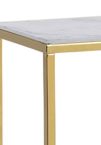 ACT NORDIC Alisma Konsollbord, med Hyllan - Kristallklart Frostat Glas med Vitt Marmortryck och Guldmetall (79,5 x 26 cm)