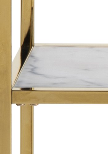ACT NORDIC Alisma Konsollbord, med Hyllan - Kristallklart Frostat Glas med Vitt Marmortryck och Guldmetall (79,5 x 26 cm)