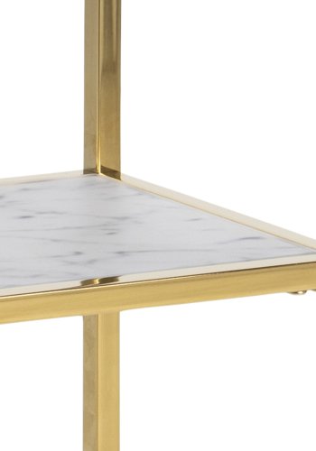 ACT NORDIC Alisma Konsollbord, med Hyllan - Kristallklart Frostat Glas med Vitt Marmortryck och Guldmetall (79,5 x 26 cm)