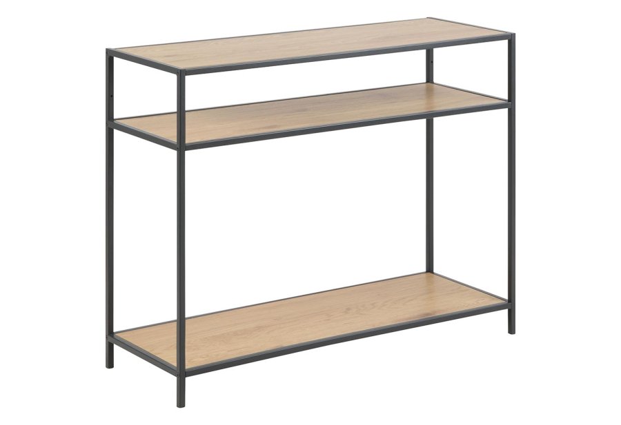 ACT NORDIC Seaford Konsolentisch, mit 2 Regalen – Naturpapier-Wildmelamin und schwarzes Metall (100x35)