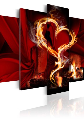 ARTGEIST Flames of love - Abstrakt billede med hjerte af ild trykt p lrred - Flere strrelser