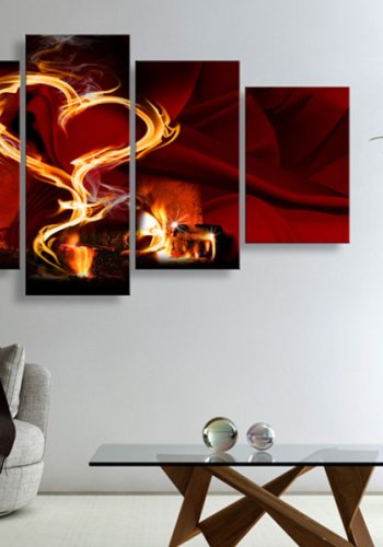 ARTGEIST Flames of love - Abstrakt billede med hjerte af ild trykt p lrred - Flere strrelser