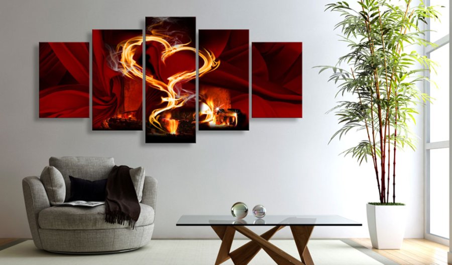 ARTGEIST Flames of love - Abstrakt billede med hjerte af ild trykt p lrred - Flere strrelser
