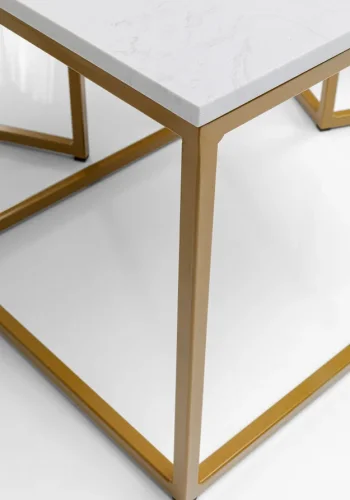KARE DESIGN Key West innskuddsbord - hvit marmor og gullben, sett med 3 bord