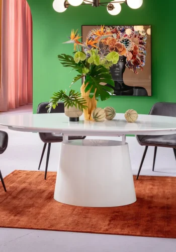 KARE DESIGN Extension Benvenuto ovalt spisebord - hvit hyglans tre, med sommerfugltopp (200(50)x110)