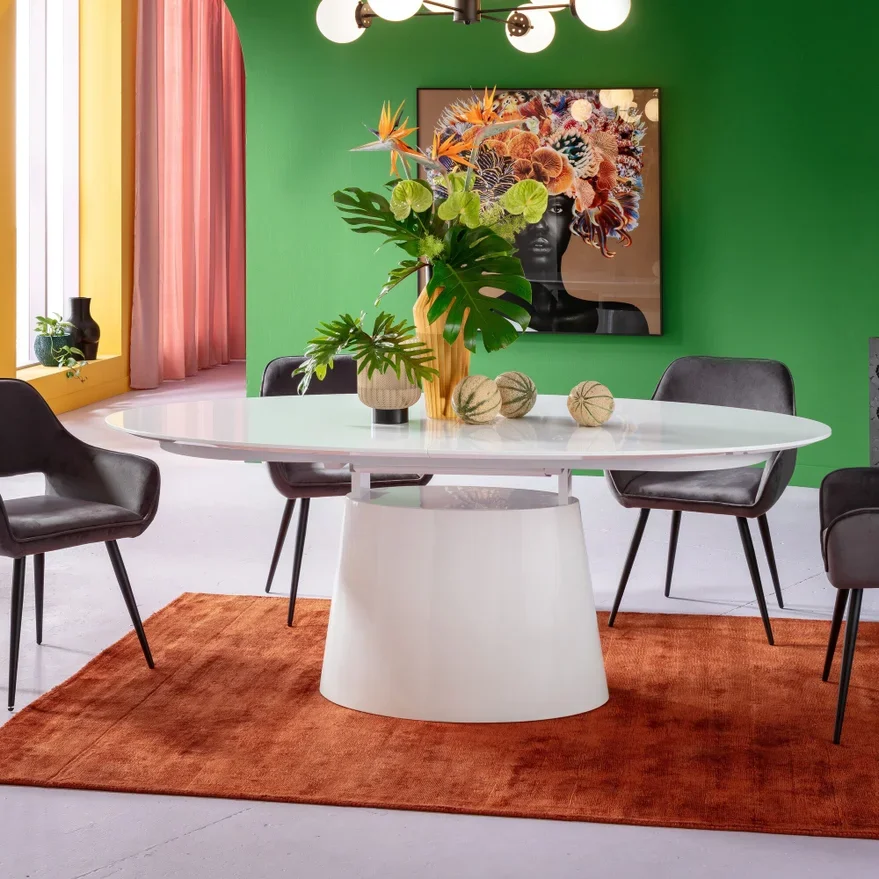 KARE DESIGN Extension Benvenuto ovalt spisebord - hvit hyglans tre, med sommerfugltopp (200(50)x110)