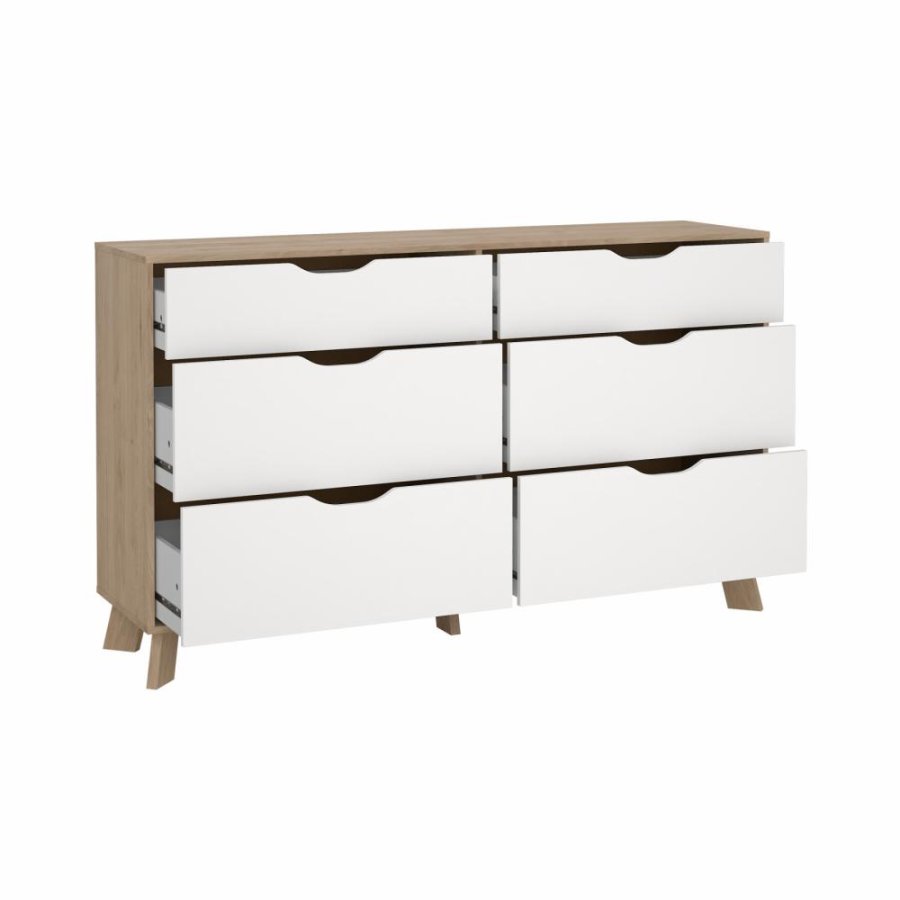 TVILUM Ikast Doppelkommode 6 Schubladen, Jackson Hickory/Weiß, 155,7 x 39,8 x 92,2 cm