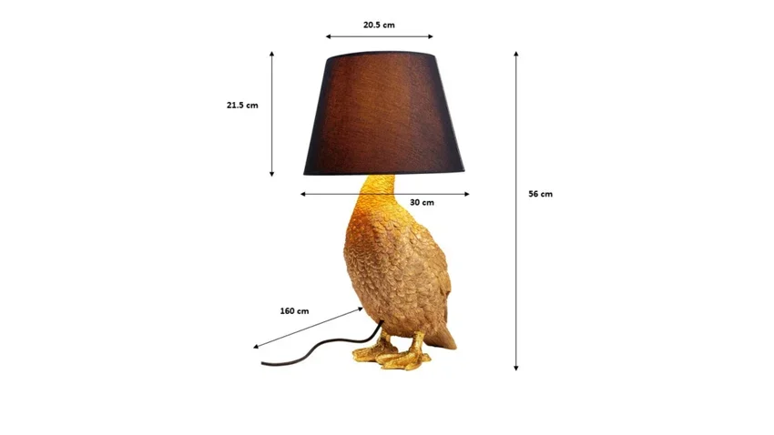 KARE DESIGN Animal Duck bordslampa - svart bomull och guld polyresin