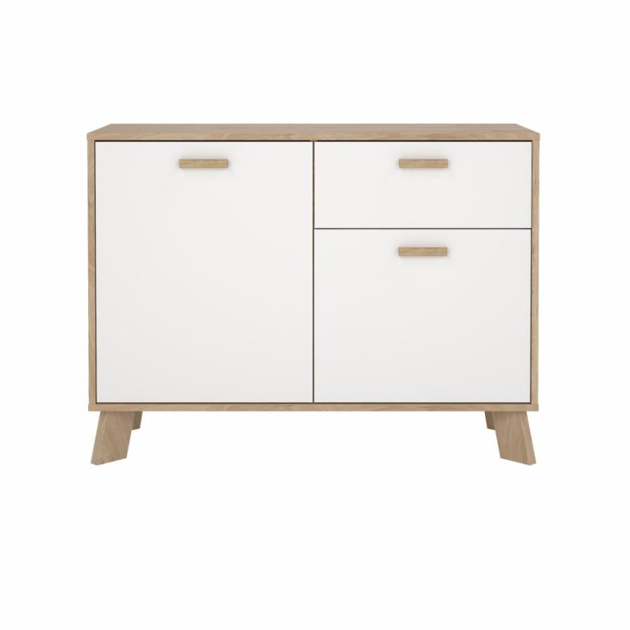 TVILUM Ikast Sideboard 2 Türen + 1 Schublade, Jackson Hickory/Weiß, 98,7 x 39,1 x 73 cm