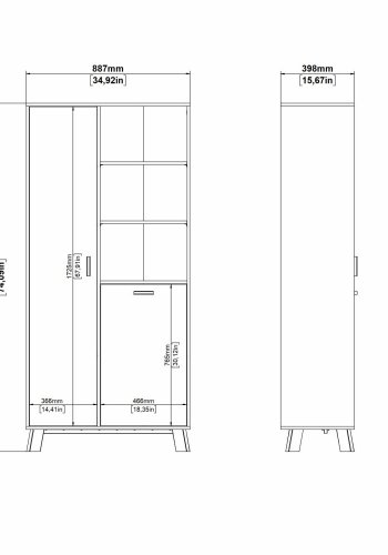 TVILUM Ikast Porzellanschrank 2 Türen, Jackson Hickory/Weiß, 88,7 x 39,8 x 188,2 cm