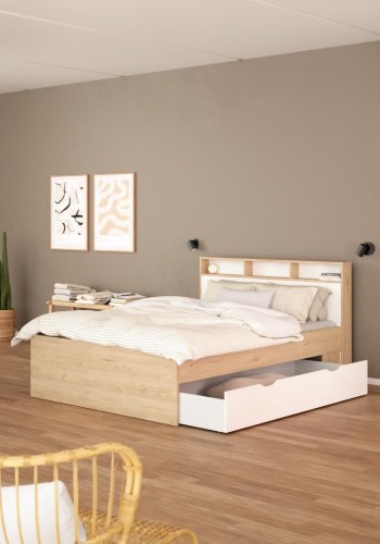 TVILUM Ikast Bett mit 2 Schubladen 140x190, Jackson Hickory/Weiß, 149,8 x 206 x 96,8 cm