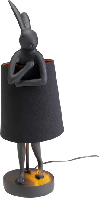 KARE DESIGN Animal Rabbit bordlampe - sort linnedhr og mat sort polyresin/stl (H:50cm)