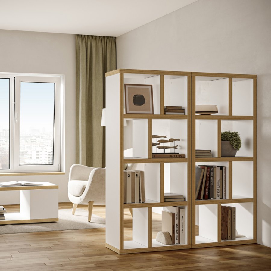 TEMAHOME Berlin Bokhylla 70 4L - Vit/Natur - 70x159 cm