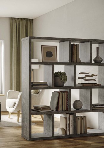 TEMAHOME Berlin Bokhylla - Gr� betonglook, 150 cm och 4 niv�er