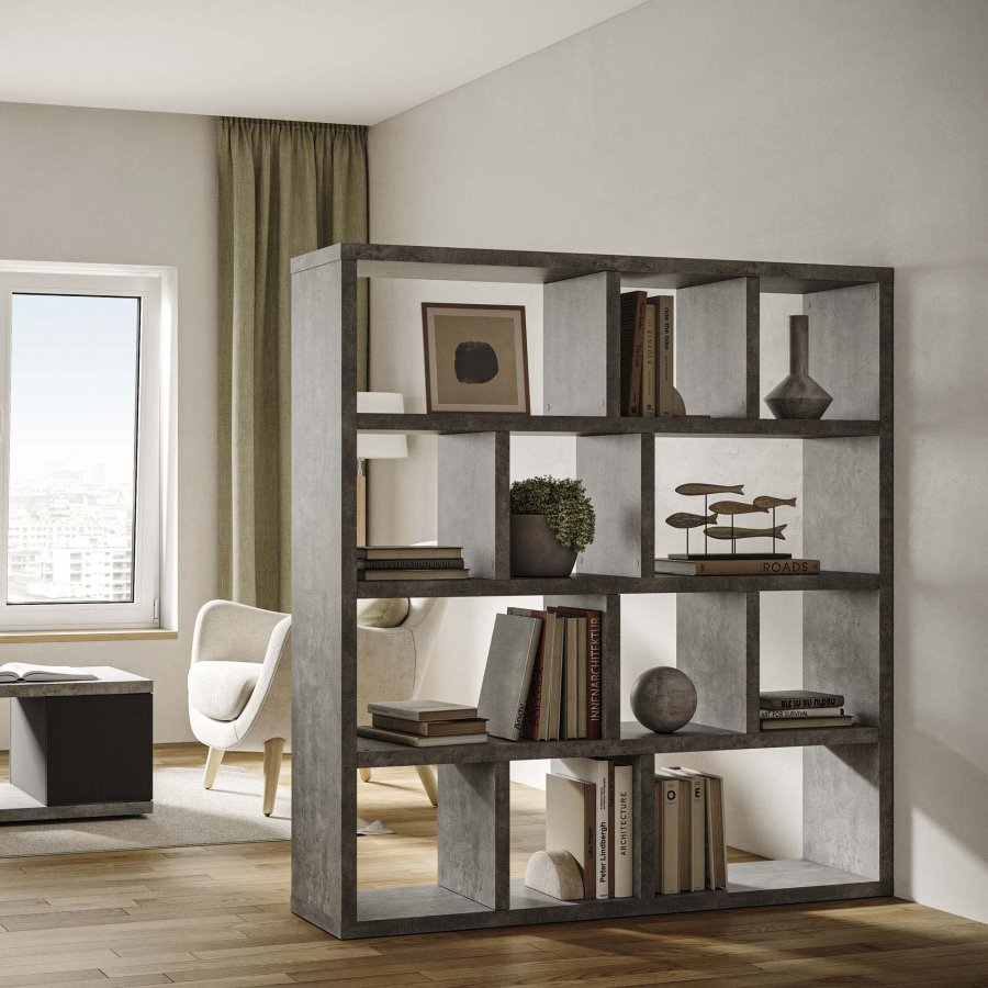 TEMAHOME Berlin Bokhylla - Gr� betonglook, 150 cm och 4 niv�er