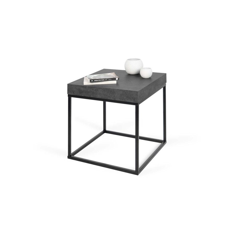 TEMAHOME Petra Sofabord - Beton-look og sort metal - 55x55 cm