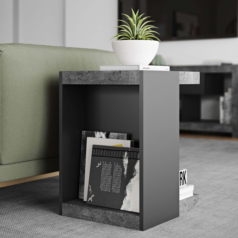TEMAHOME Klaus Sidebord - Gr� beton-look/Sort - 38x45x55 cm