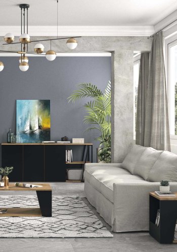 TEMAHOME Albi Beistelltisch - Walnussfurnier und schwarzes Metall, 40x40 cm