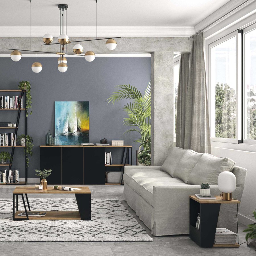 TEMAHOME Albi Beistelltisch - Walnussfurnier und schwarzes Metall, 40x40 cm