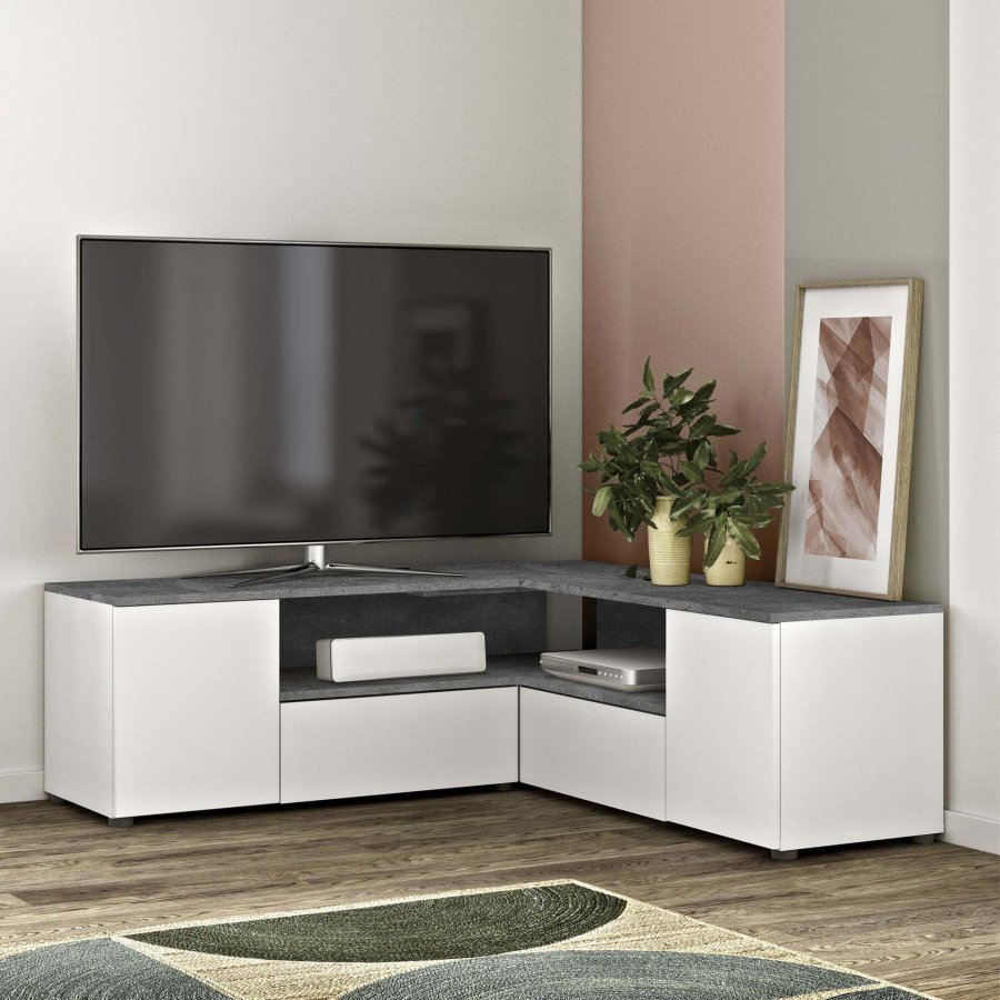 TEMAHOME Angle TV-bord - Hvid/Gr�/Natur, 130 cm