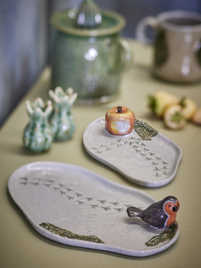 CREATIVE COLLECTION Bleak Serviertablett, Grau, Steingut (L22xH6xB14/L27xH6xB17 cm, 2er-Set)