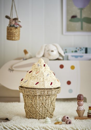 BLOOMINGVILLE MINI Cilliekorg med lock, Natur, Sjgrs (D28xH41 cm)